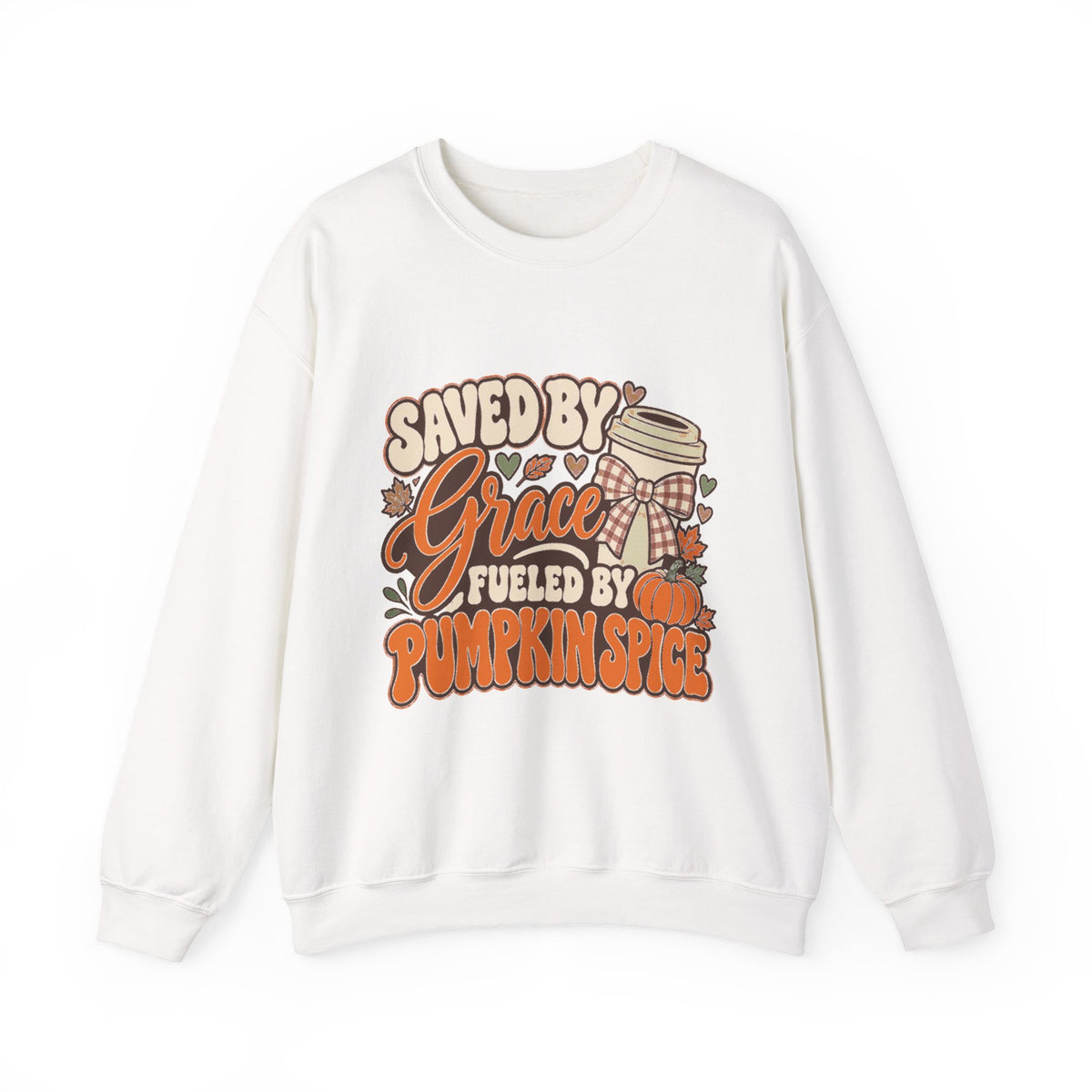 Crewneck Sweatshirt - "Saved by Grace, Fueled by Pumpkin Spice" Fall Faith Graphic