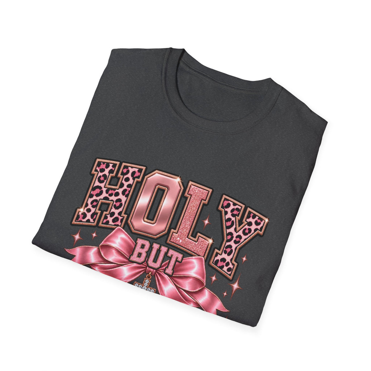Holy But Hood T-Shirt — Pink Leopard Ribbon Graphic Tee