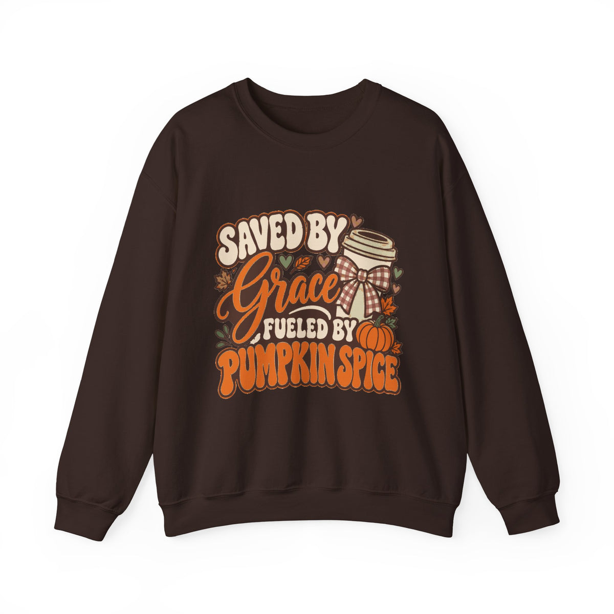 Crewneck Sweatshirt - "Saved by Grace, Fueled by Pumpkin Spice" Fall Faith Graphic