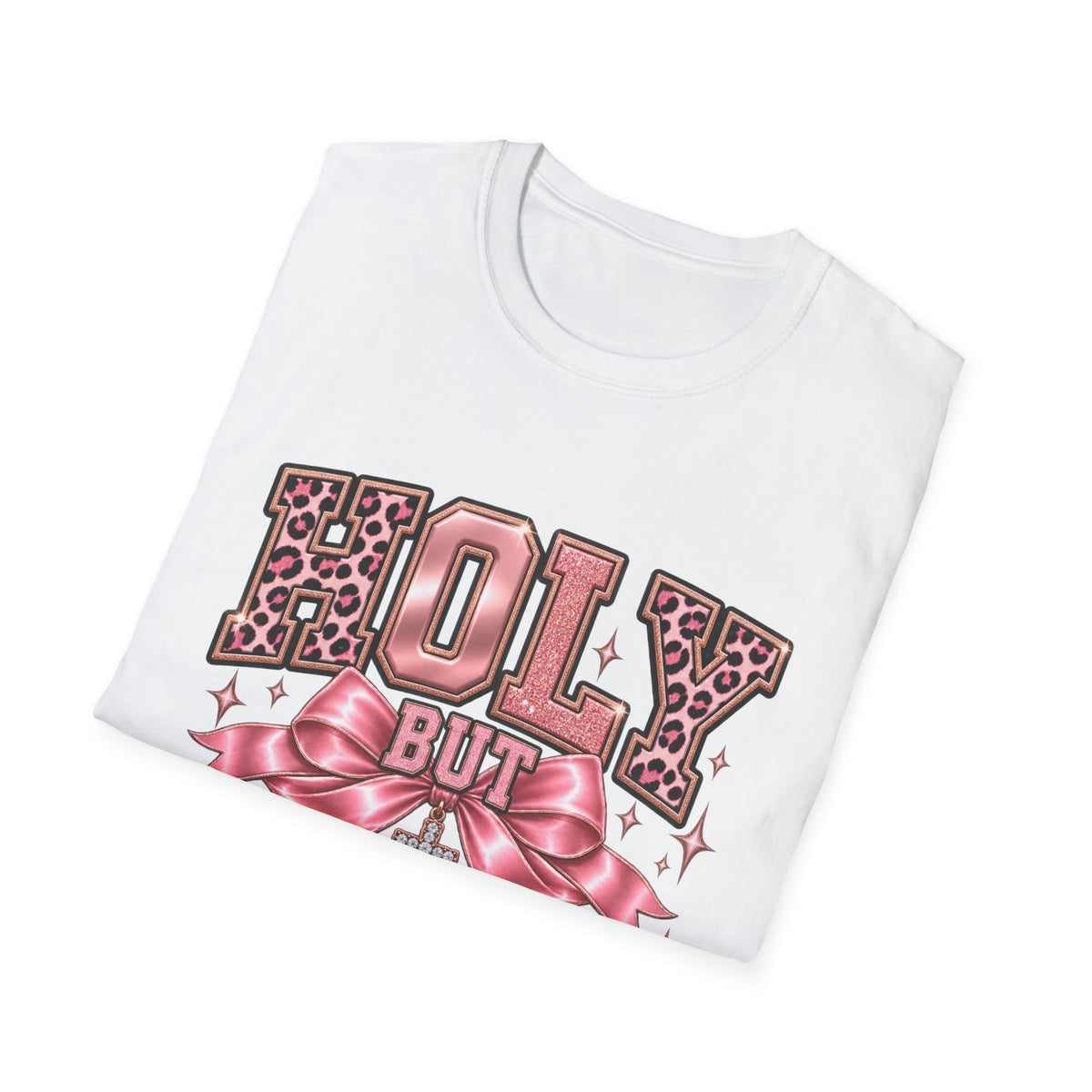 Holy But Hood T-Shirt — Pink Leopard Ribbon Graphic Tee