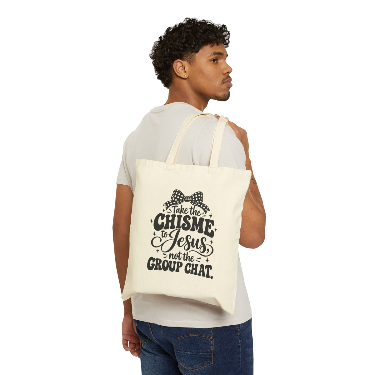 Take the Chisme to Jesus Tote Bag — Funny Christian Canvas Market Tote