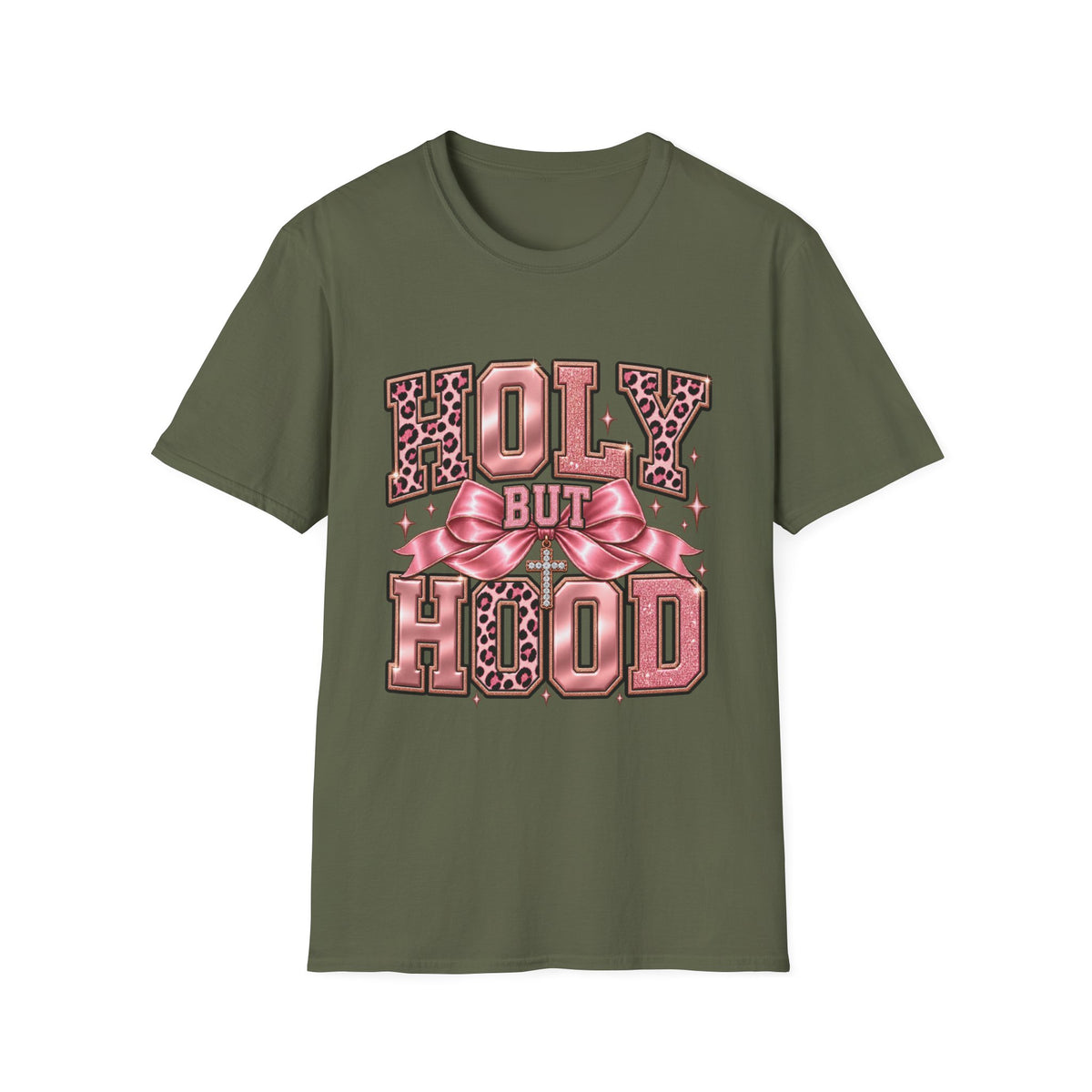 Holy But Hood T-Shirt — Pink Leopard Ribbon Graphic Tee