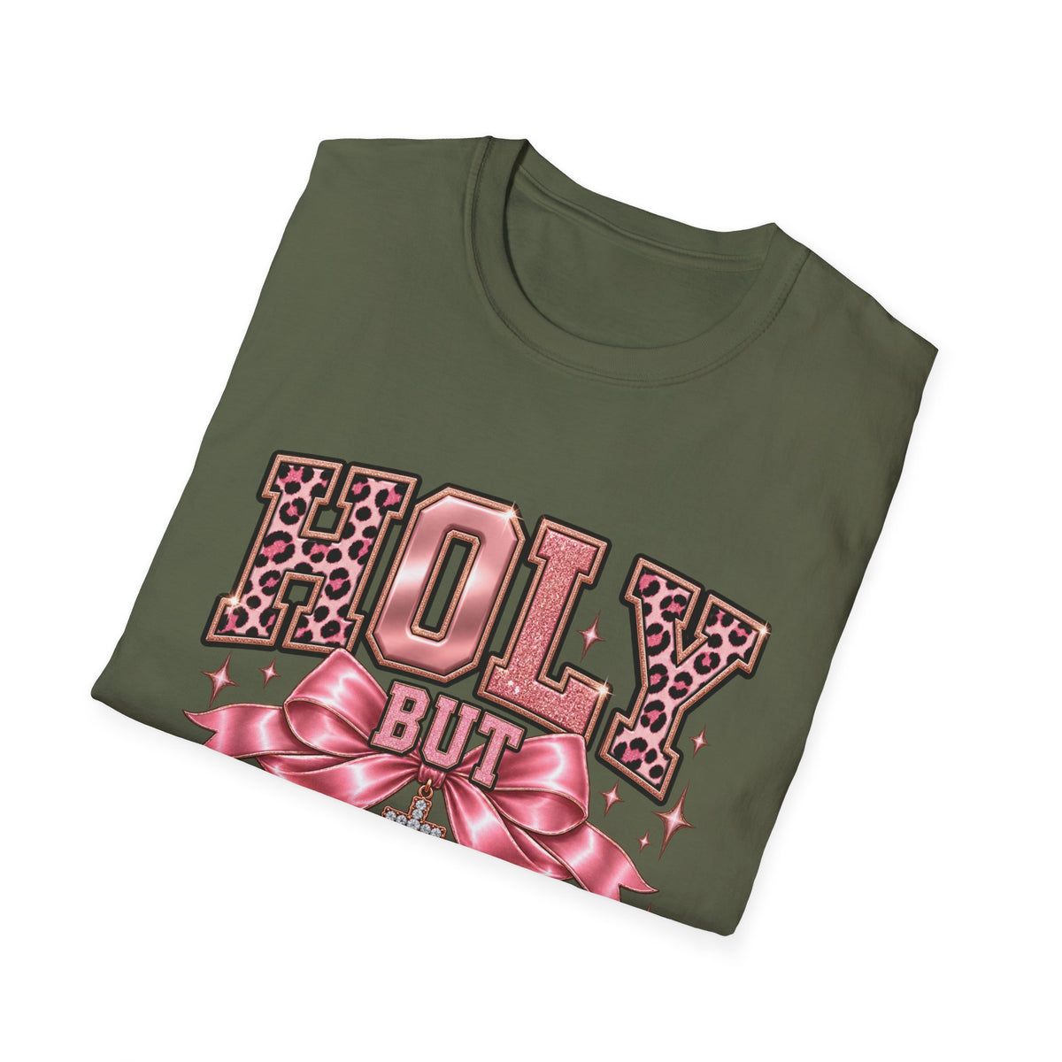 Holy But Hood T-Shirt — Pink Leopard Ribbon Graphic Tee
