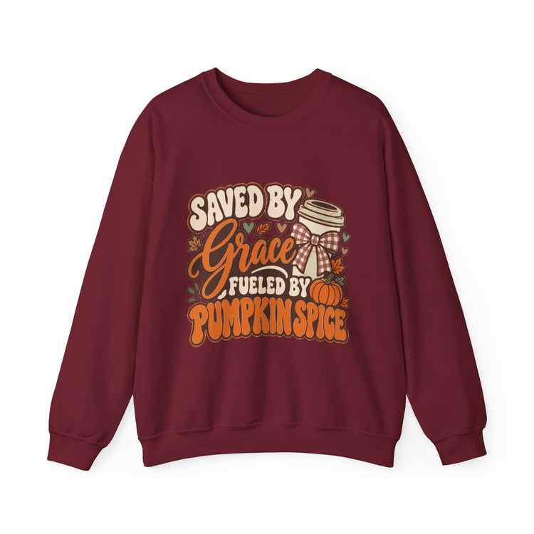 Crewneck Sweatshirt - "Saved by Grace, Fueled by Pumpkin Spice" Fall Faith Graphic